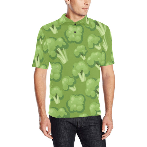 Broccoli pattern green background Men's All Over Print Polo Shirt