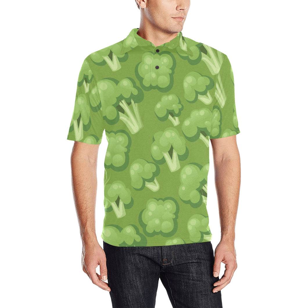Broccoli pattern green background Men's All Over Print Polo Shirt