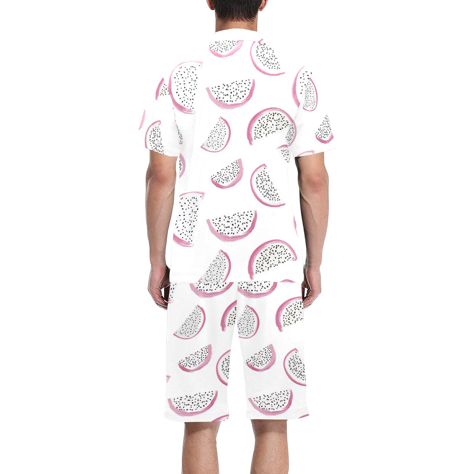 dragon fruit pattern Men's V-Neck Short Pajama Set