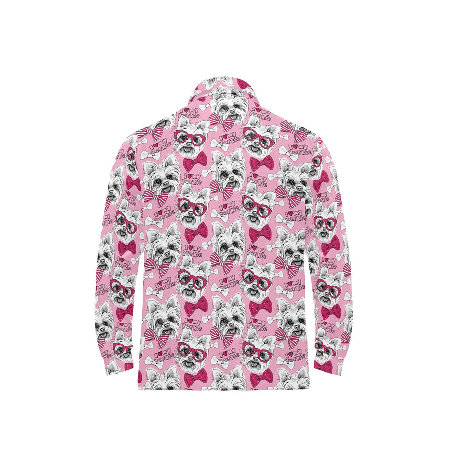 Yorkshire Terrier Pattern Print Design 03 Men's Long Sleeve Polo Shirt