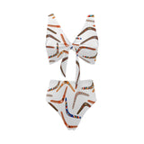 Boomerang Australian aboriginal ornament pattern Chest Bowknot High Waisted Bikini Swimsuit