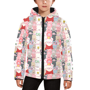 Pig Pattern Print Design 02 Kids' Boys' Girls' Padded Hooded Jacket