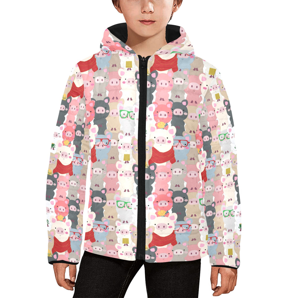 Pig Pattern Print Design 02 Kids' Boys' Girls' Padded Hooded Jacket