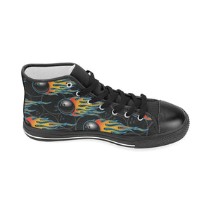 Bowling balls flame pattern Women's High Top Canvas Shoes Black