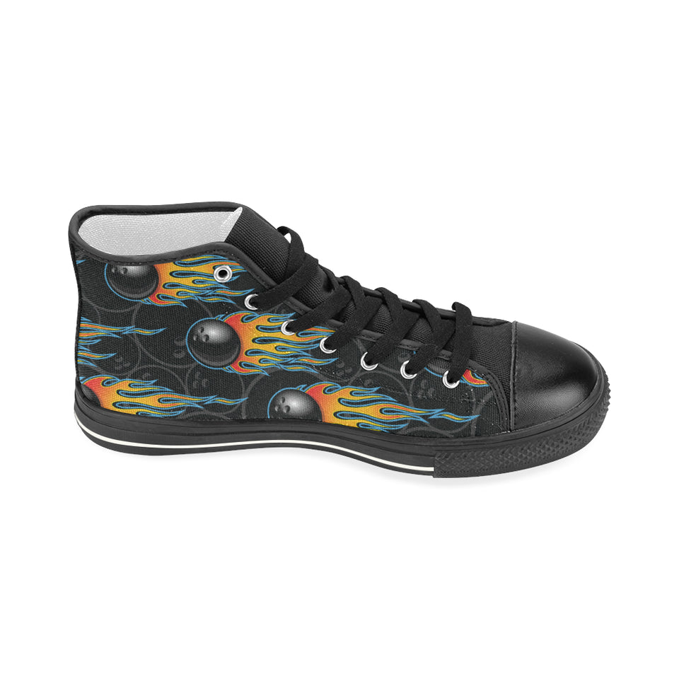 Bowling balls flame pattern Women's High Top Canvas Shoes Black