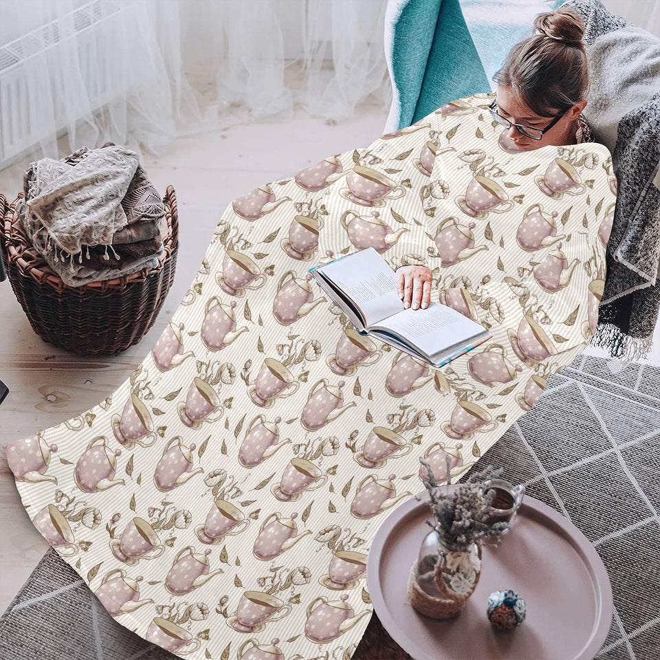 Tea pots Pattern Print Design 03 Blanket Robe with Sleeves