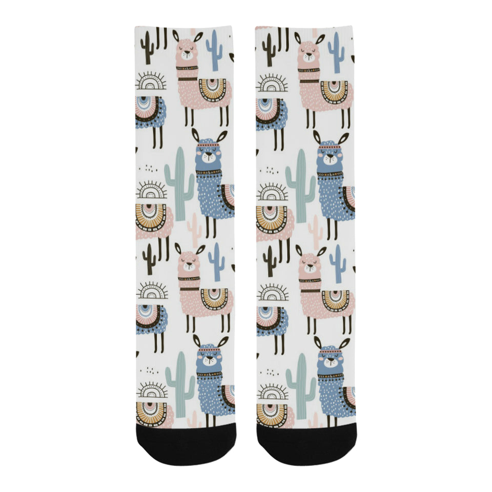 lama Alpaca cactus hand drawn pattern Crew Socks