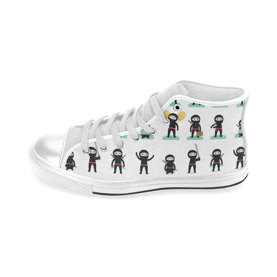 Cute ninja katana sword pattern Men's High Top Canvas Shoes White
