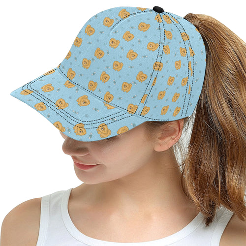 Brown cute pomeranian blue blackground All Over Print Snapback Cap