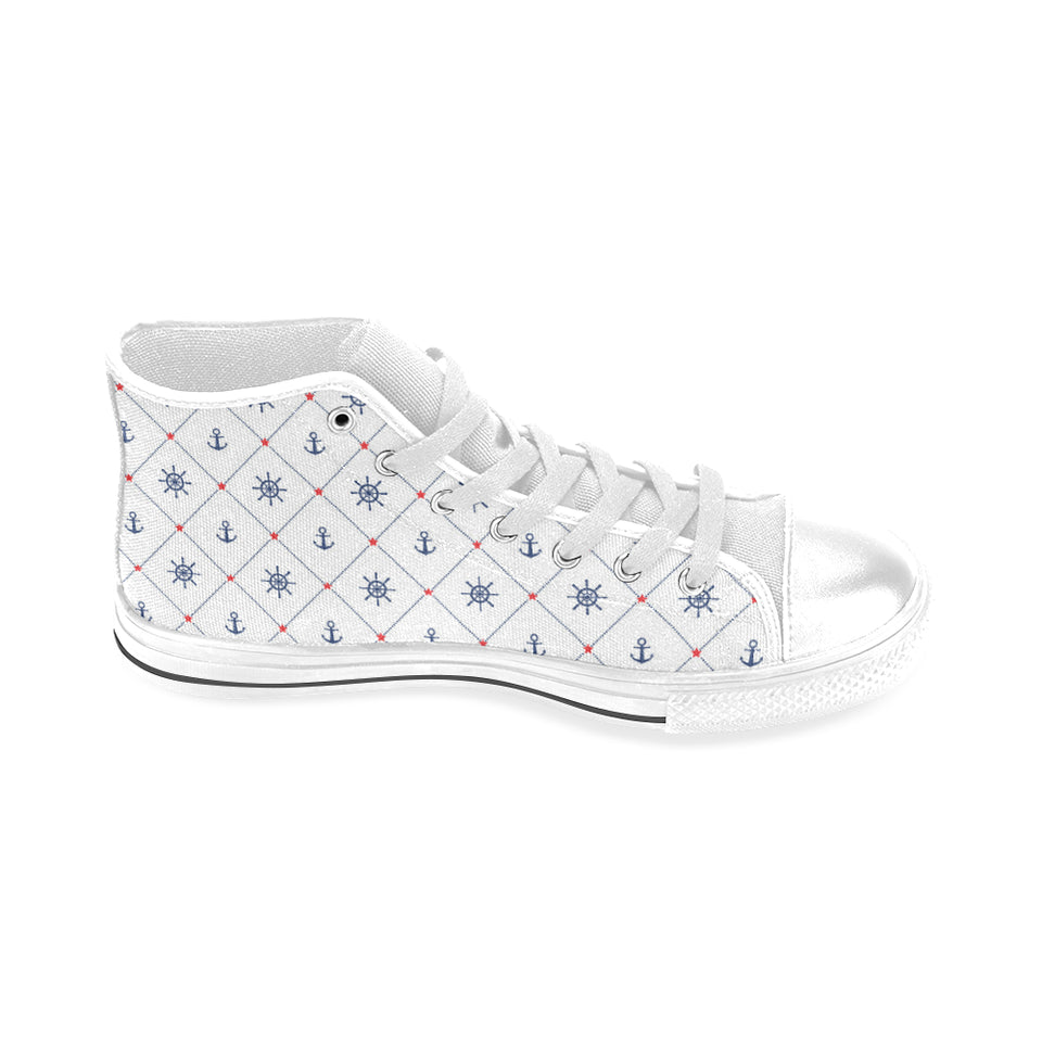 Anchor rudder nautical design pattern Men's High Top Canvas Shoes White