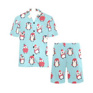 Cute penguin christmas design pattern Men's V-Neck Short Pajama Set