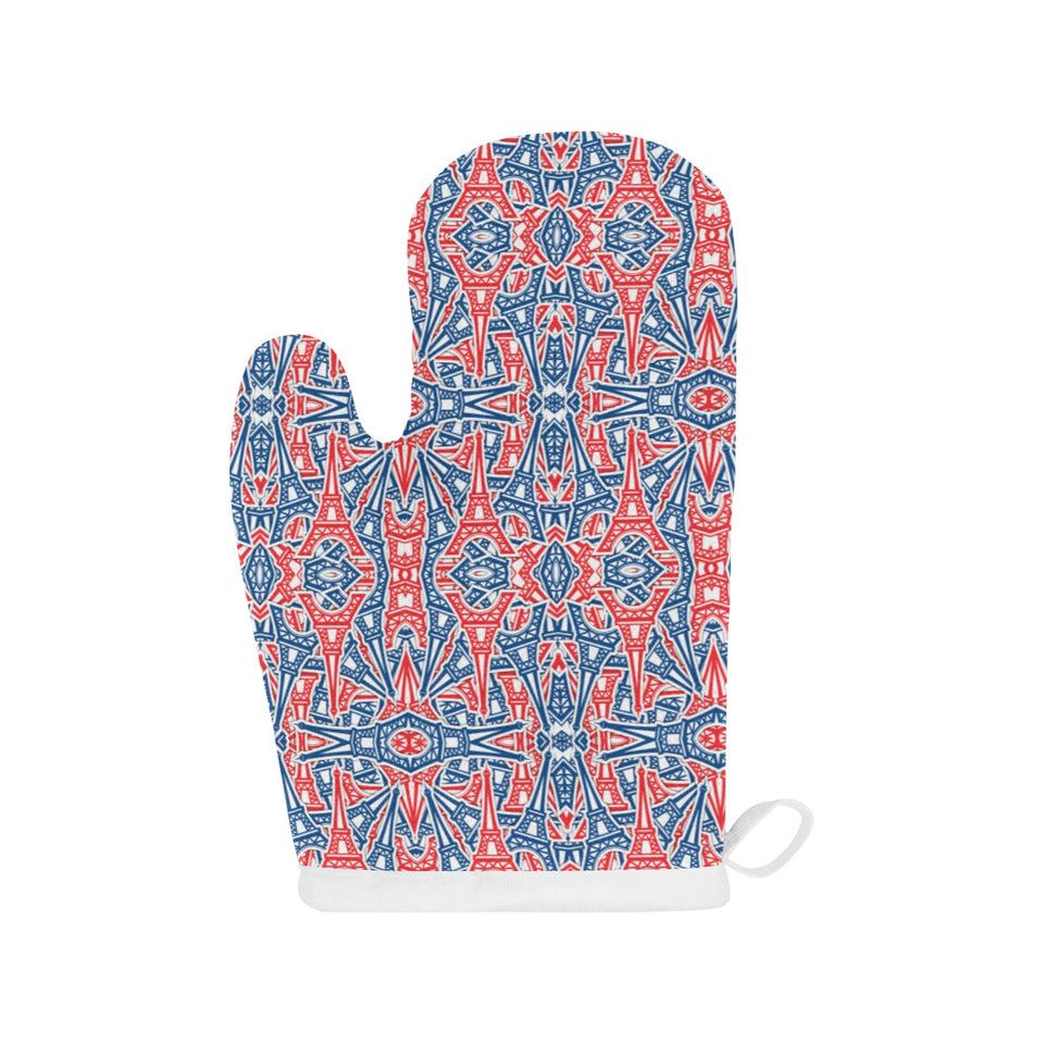 Blue Red Eiffel Tower Pattern Print Design 02 Heat Resistant Oven Mitts