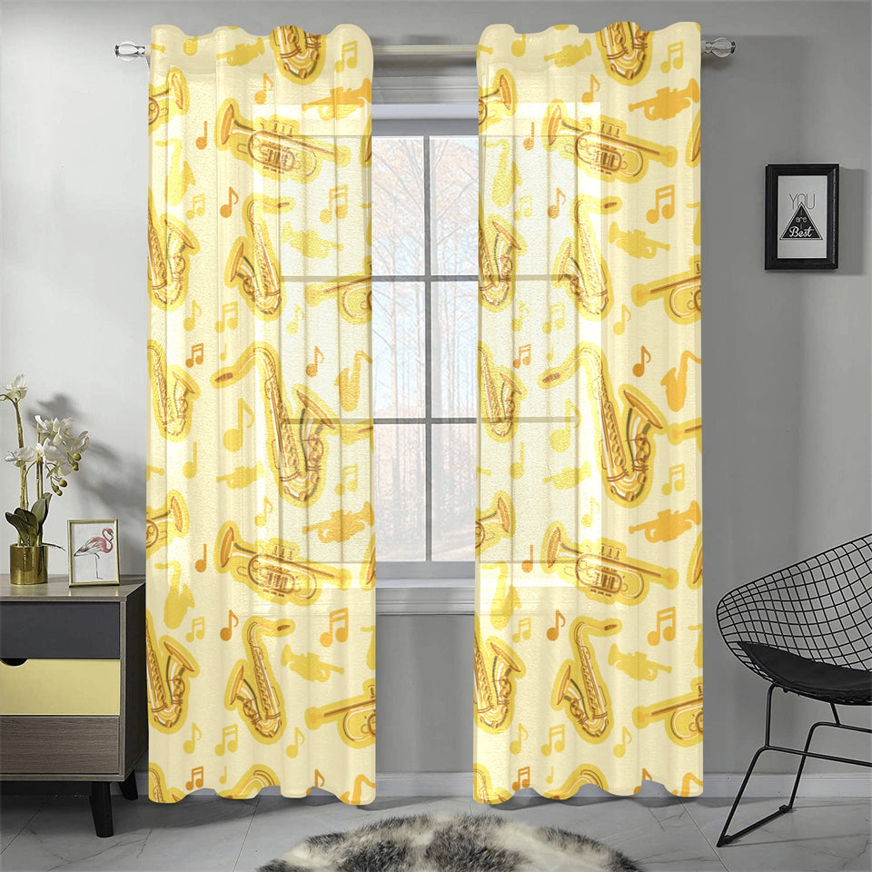 Saxophone cornet pattern yellow background Gauze Curtain
