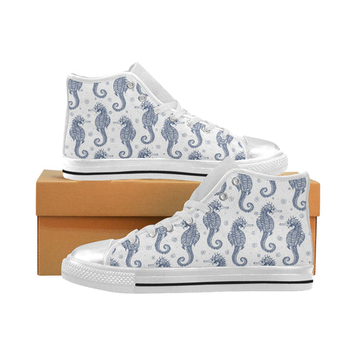 Seahorse pattern background Women's High Top Canvas Shoes White