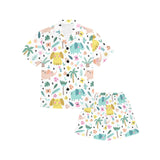 Cute elephants palm tree flower butterfly pattern Kids' Boys' Girls' V-Neck Short Pajama Set