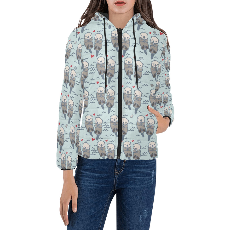 Lovely Sea Otter Pattern Women's Padded Hooded Jacket