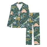 dinosaurs tropical leaves flower pattern Women's Long Pajama Set