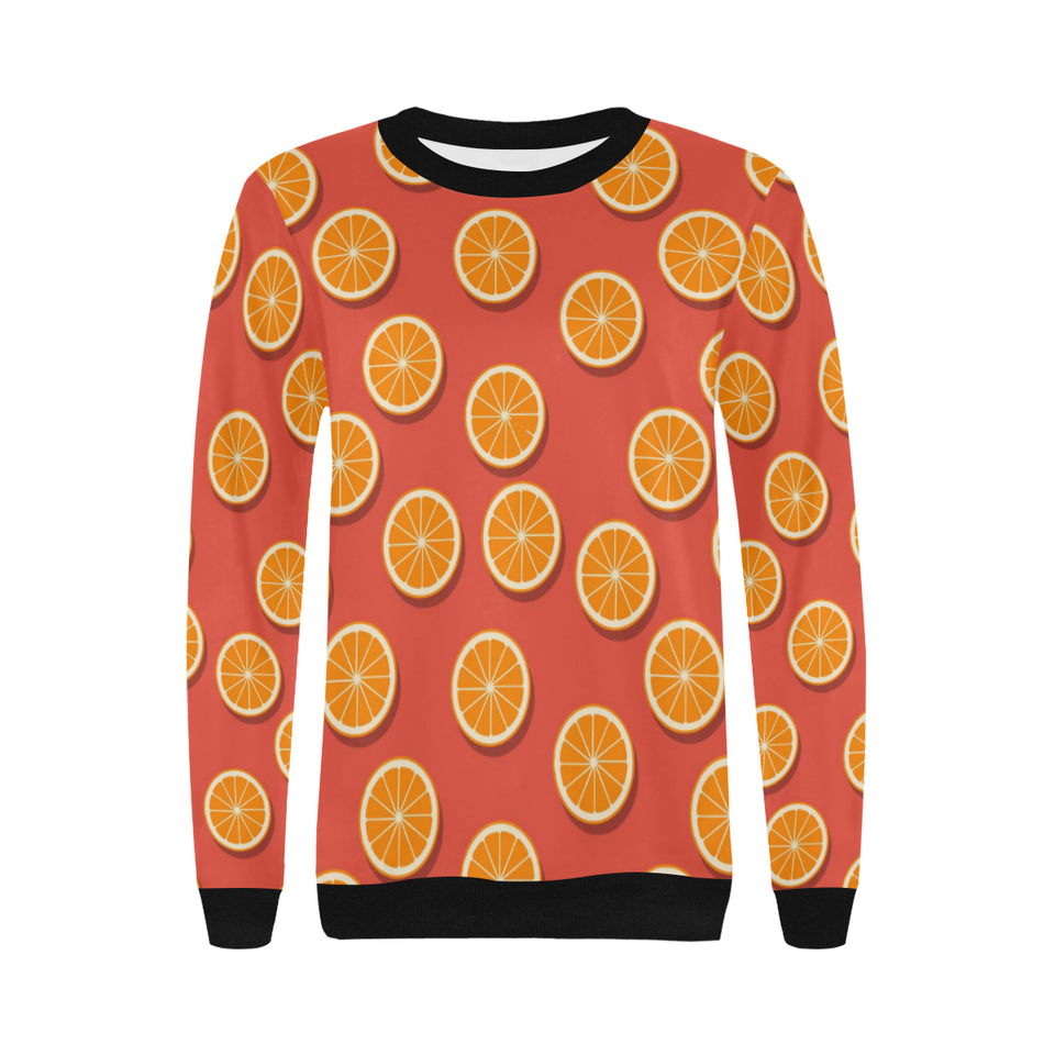 Oranges pattern red background Women's Crew Neck Sweatshirt