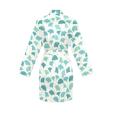 Green ginkgo leaves pattern Women's Long Sleeve Belted Night Robe