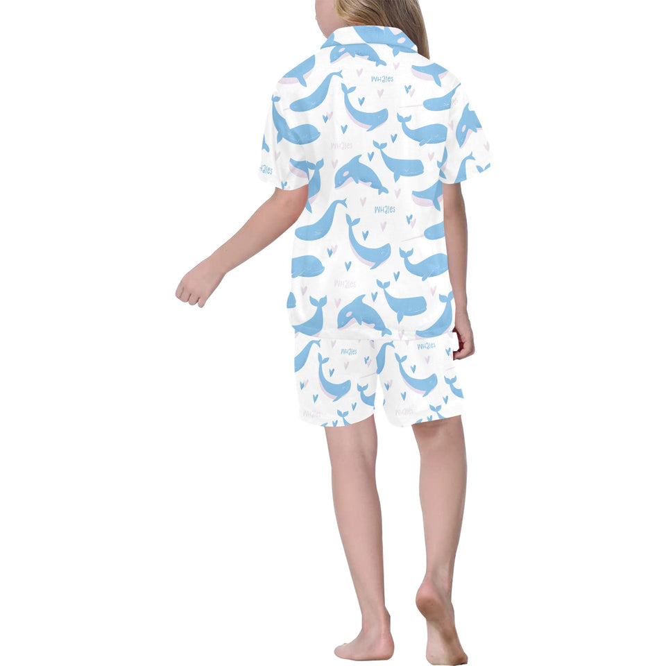 Blue whale pattern Kids' Boys' Girls' V-Neck Short Pajama Set