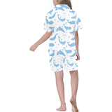 Blue whale pattern Kids' Boys' Girls' V-Neck Short Pajama Set