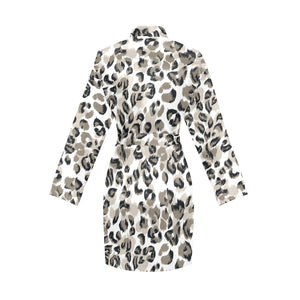 Leopard skin print pattern Women's Long Sleeve Belted Night Robe