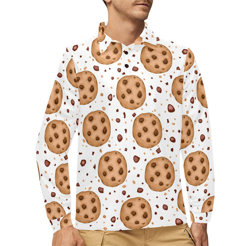 chocolate chip cookie pattern Men's Long Sleeve Polo Shirt
