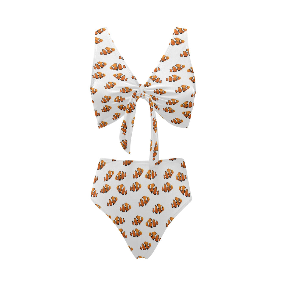 Clown Fish Pattern Print Design 03 Chest Bowknot High Waisted Bikini Swimsuit