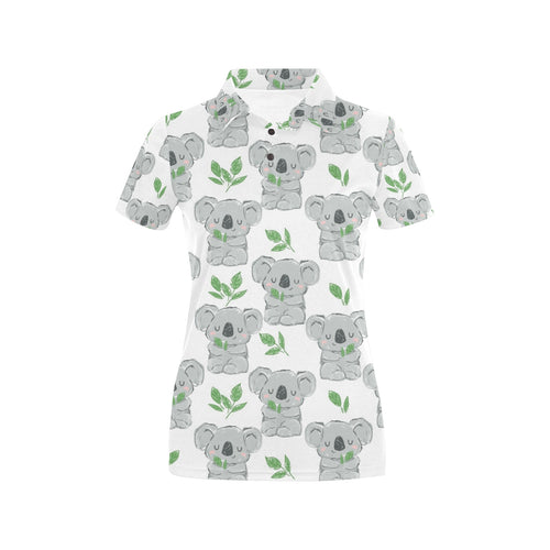 Hand drawn Koala leaves pattern Women's All Over Print Polo Shirt