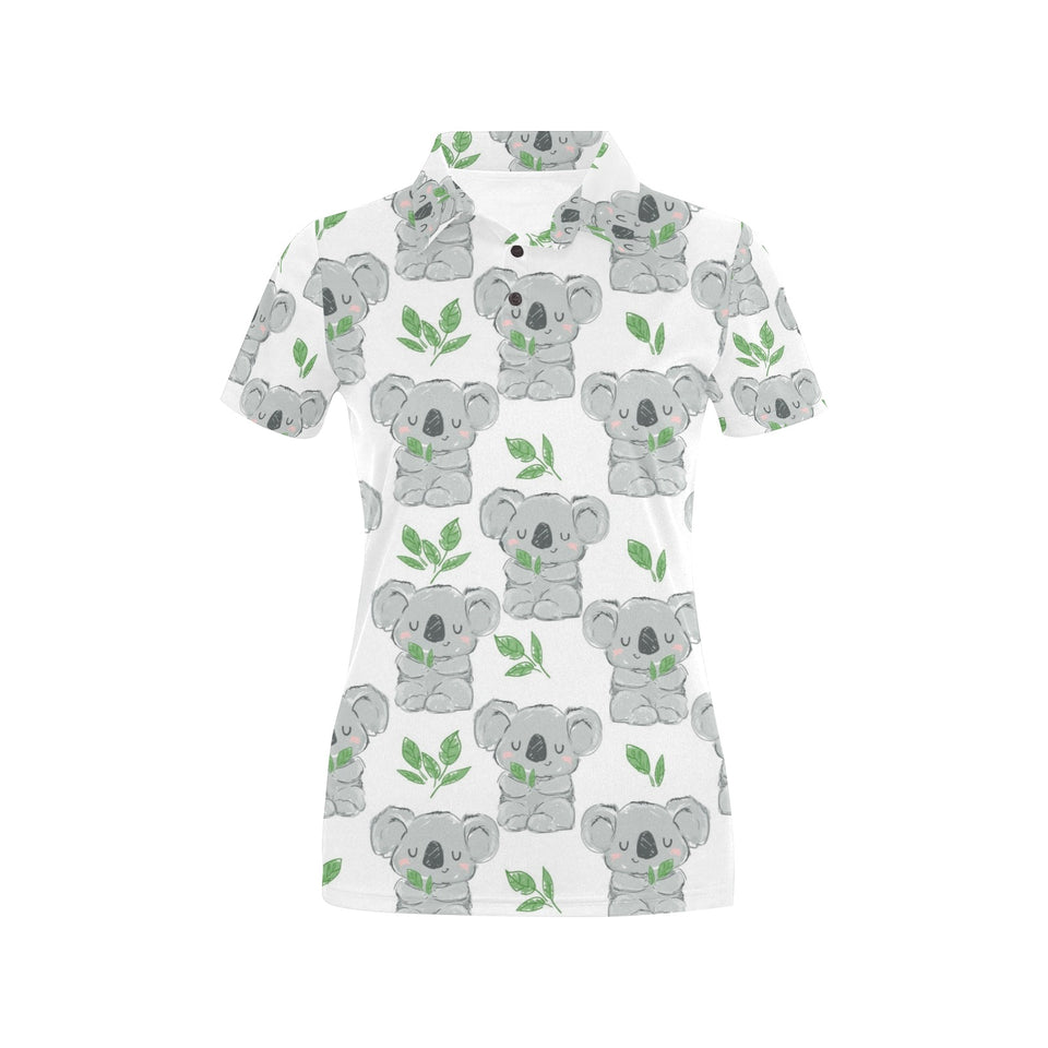 Hand drawn Koala leaves pattern Women's All Over Print Polo Shirt
