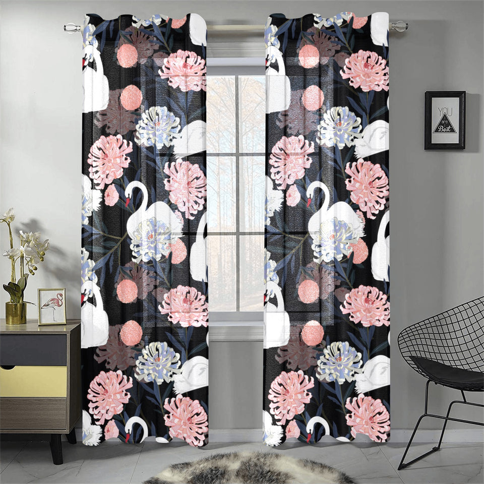 white swan blooming flower pattern Gauze Curtain