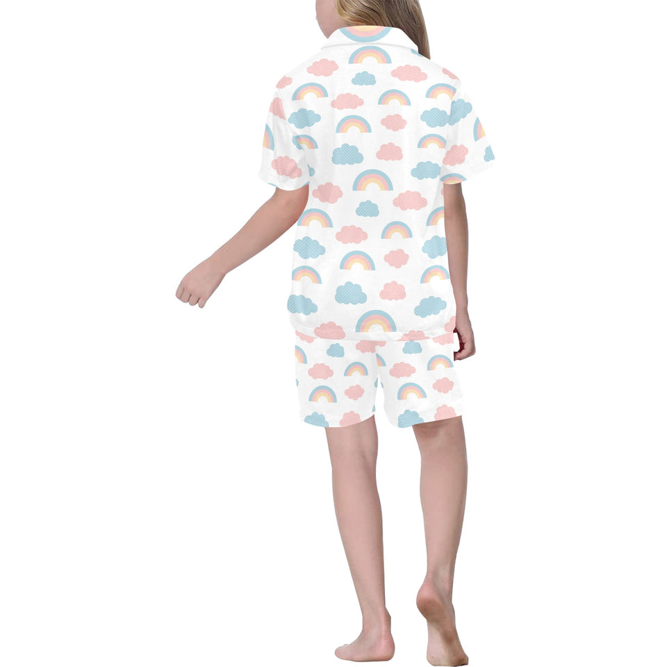 Cute rainbow clound pattern Kids' Boys' Girls' V-Neck Short Pajama Set