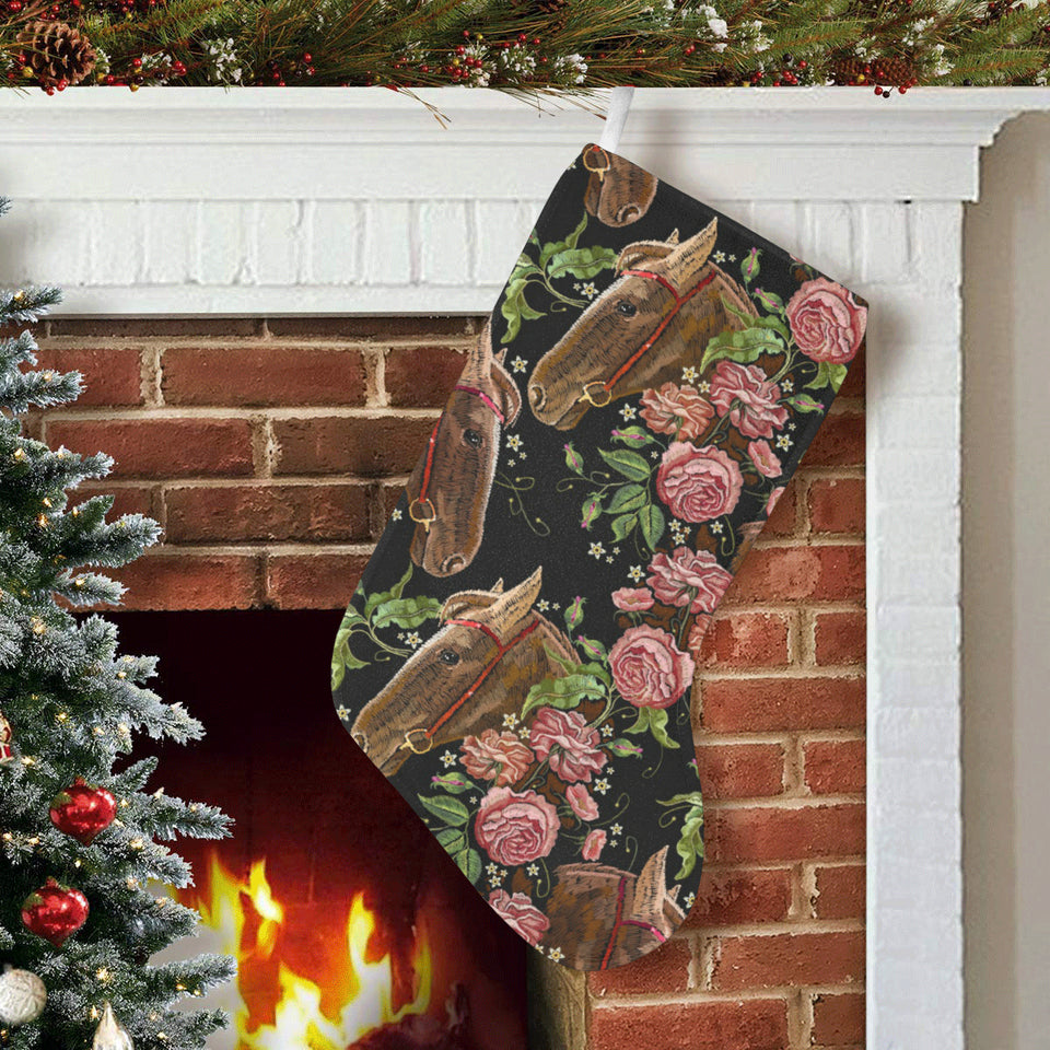 Horse head wild roses pattern Christmas Stocking