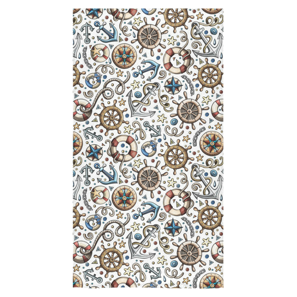Cute nautical steering wheel anchor pattern Bath Towel