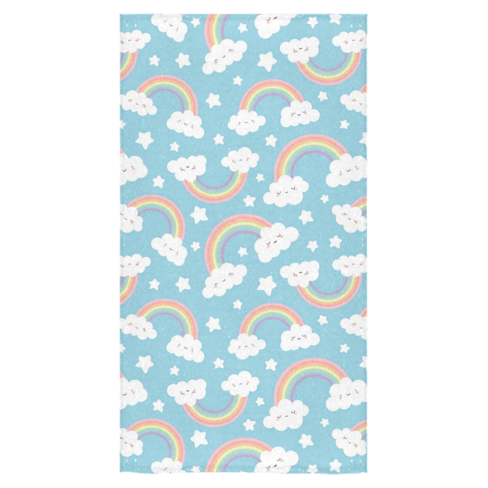 Cute rainbow clound star pattern blue background Bath Towel