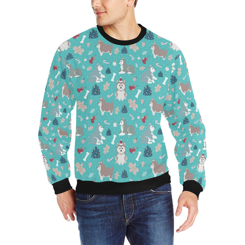 Christmas cute siberian husky puppie pattern Men's Crew Neck Sweatshirt