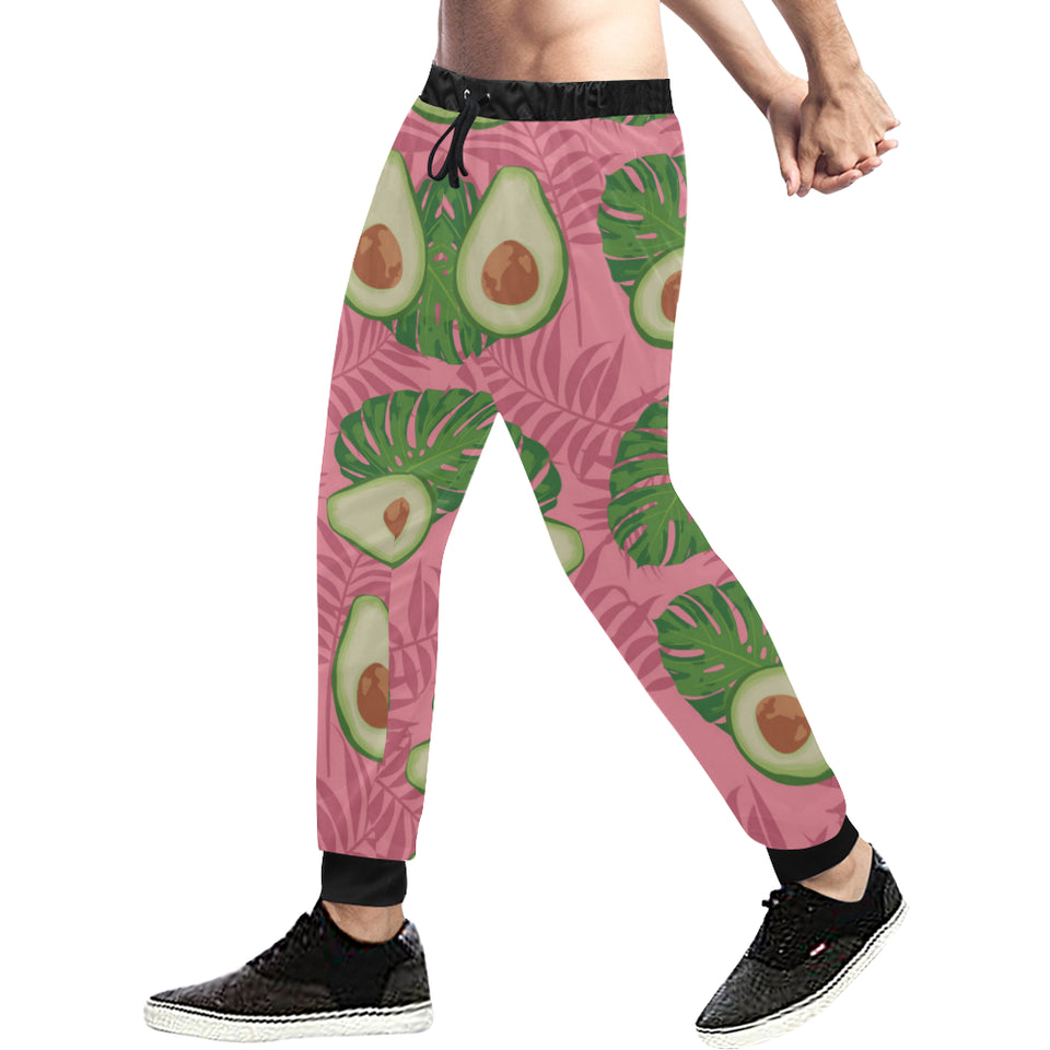 Avocado slices leaves pink back ground Unisex Casual Sweatpants