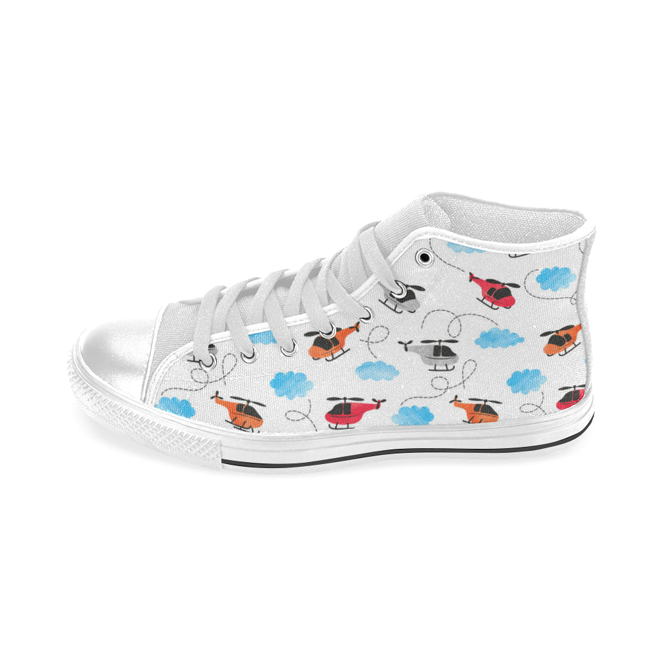 Watercolor helicopter cloud pattern Men's High Top Canvas Shoes White