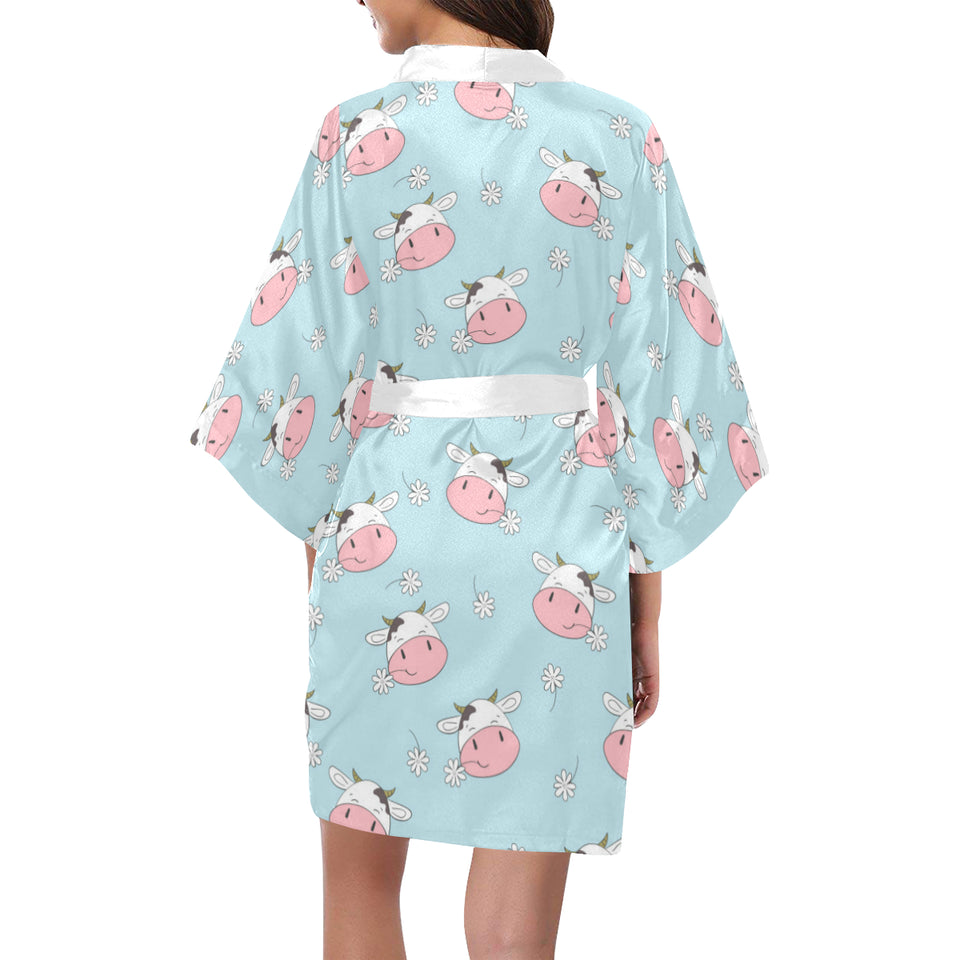 Cute cow flower pattern Women's Short Kimono Robe