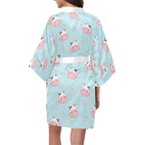 Cute cow flower pattern Women's Short Kimono Robe