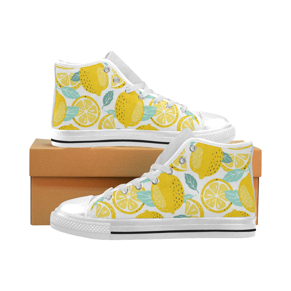 lemon design pattern Men's High Top Canvas Shoes White