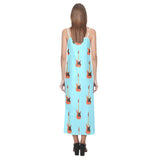 electric guitar pattern light blue background V-Neck Open Fork Long Dress