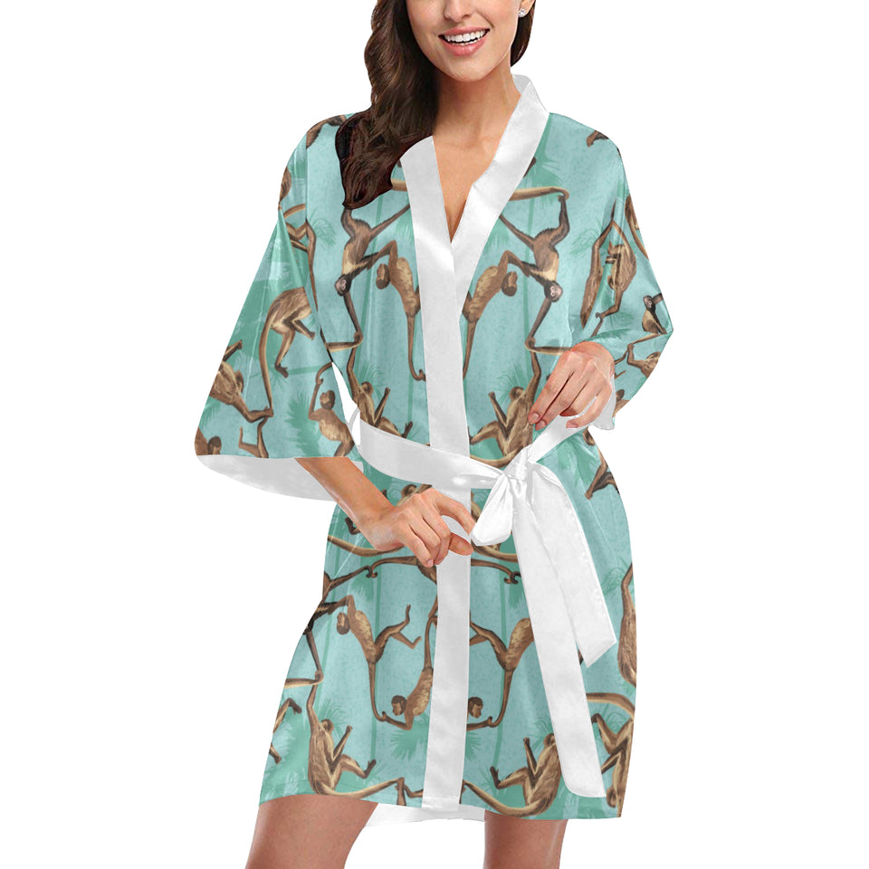 Monkey Palm tree background Women's Short Kimono Robe