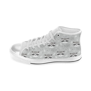 Cute raccoons leaves dot Women's High Top Canvas Shoes White