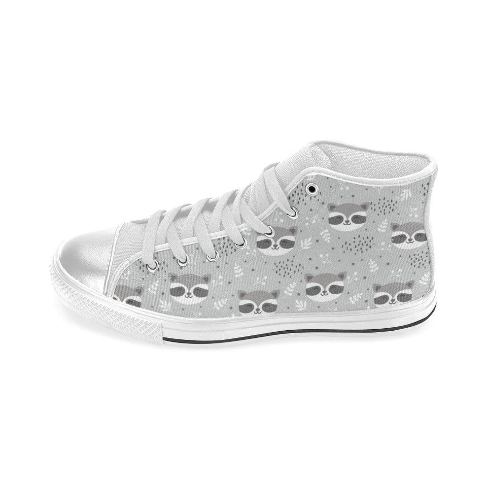 Cute raccoons leaves dot Women's High Top Canvas Shoes White