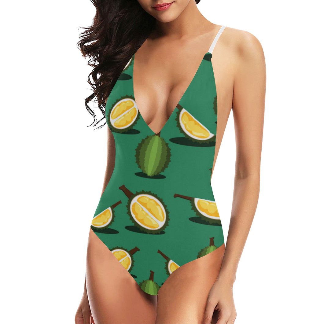 Durian pattern green background Women's One-Piece Swimsuit