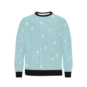 Snowflake pattern blue stripe background Men's Crew Neck Sweatshirt