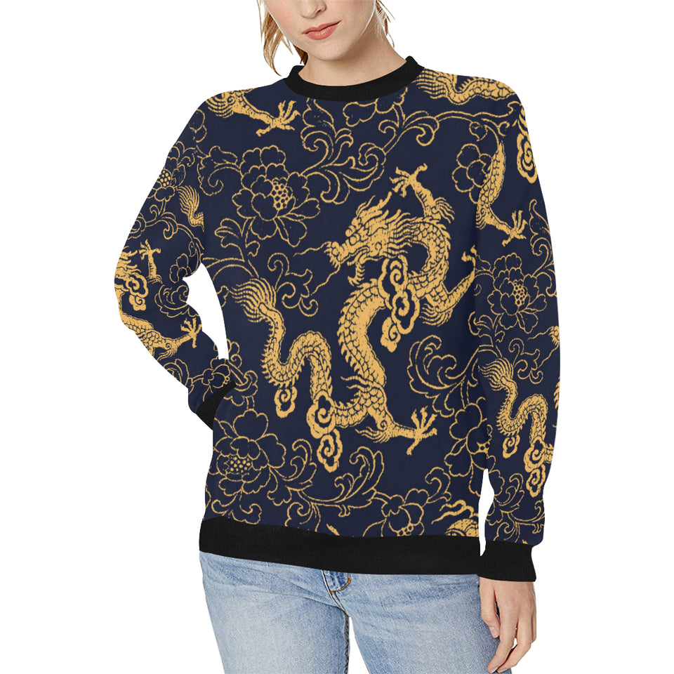 Gold dragon pattern Women's Crew Neck Sweatshirt