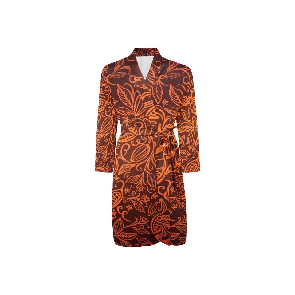 cacao beans tribal polynesian pattern Men's Long Sleeve Belted Night Robe