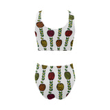 colorful apples leave zebra stripe Chest Bowknot High Waisted Bikini Swimsuit
